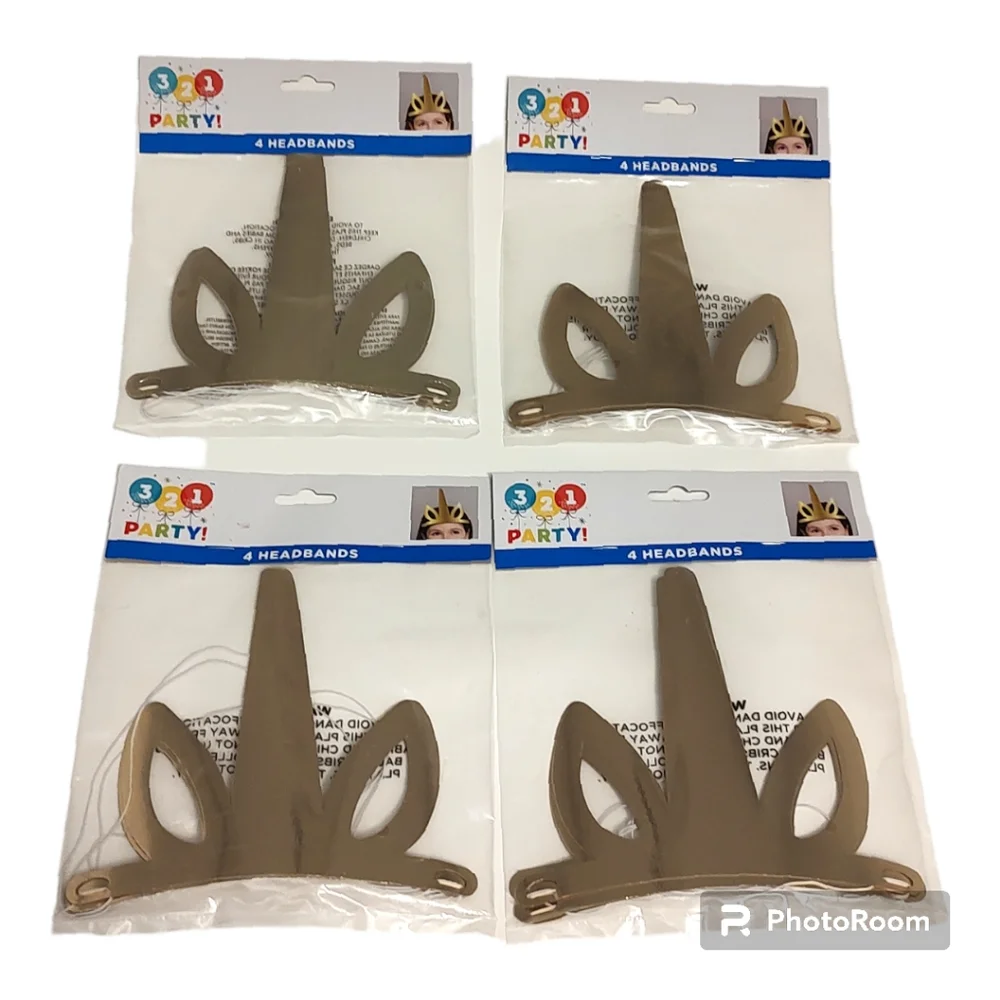 16ct Gold Unicorn Party Headbands 4 Packs of 4 Birthday Favors Costume Accessory